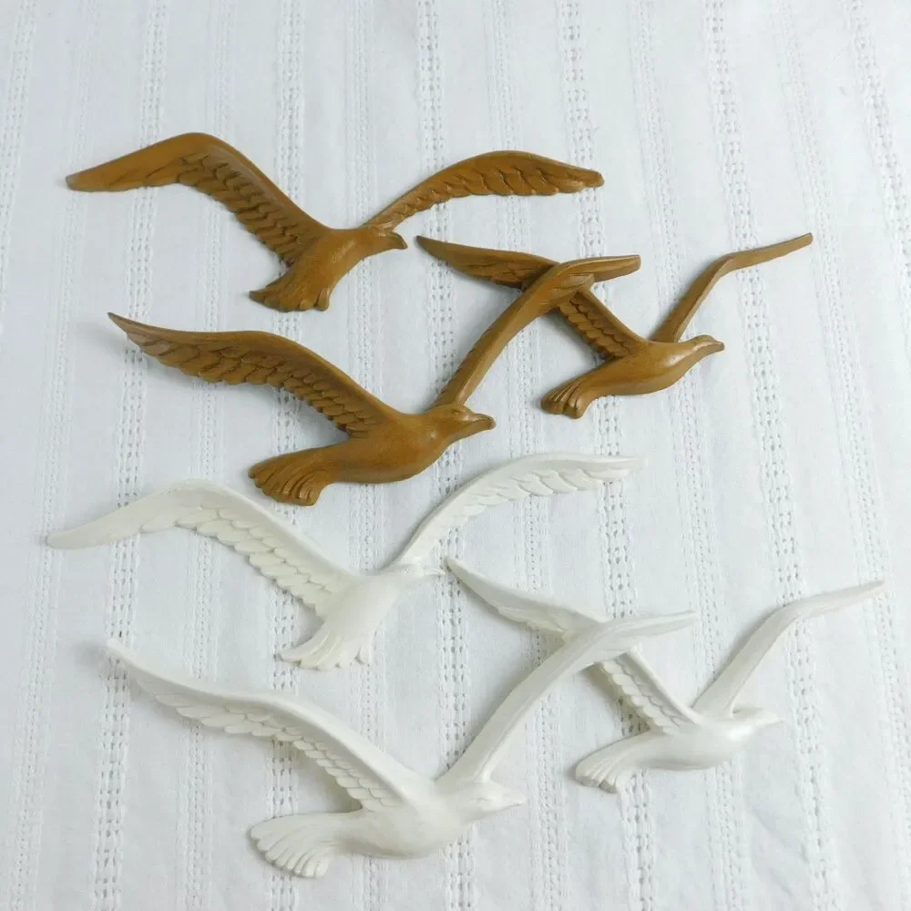 Flying Seagulls Homco MCM Lot of 4 Plastic Birds Retro White Brown Gulls Wall